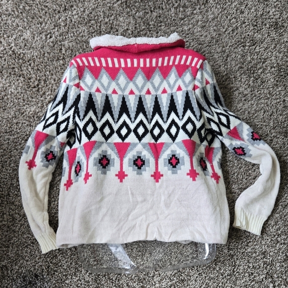 Love By Design Open Cardigan Sweater Sherpa Off White Pink Black Southwestern - Picture 5 of 5